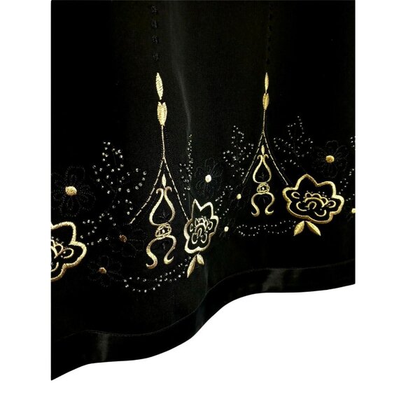 Dark Academia Black Gold Embroidery Skirt Size 4 A-line Side Zip Whimsy Preppy - Picture 2 of 9
